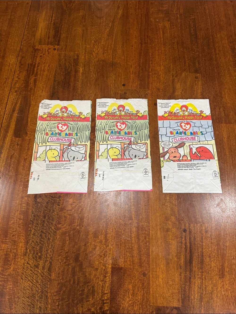 Vintage 1998 McDonald's Happy Meal Bags Lot of 3 Ty Teenie Beanie Babies